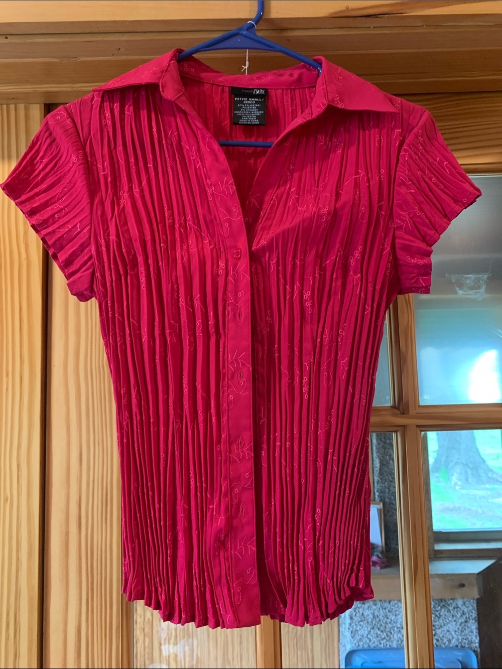 Vintage Y2K East 5th Pink Seersucker Button Down Cap Sleeve Collared Blouse S